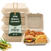 FPN Compostable Takeout Boxes 9x9 – 75 Pack Heavy-Duty Clamshell To Go Containers | Biodegradable Disposable Food Containers for Restaurants, Catering, Meal Pre