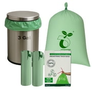 FPN Compostable Trash Bags Handle-Tie, 3 Gallon 100 Pack, Green, Small, Odor-Free,