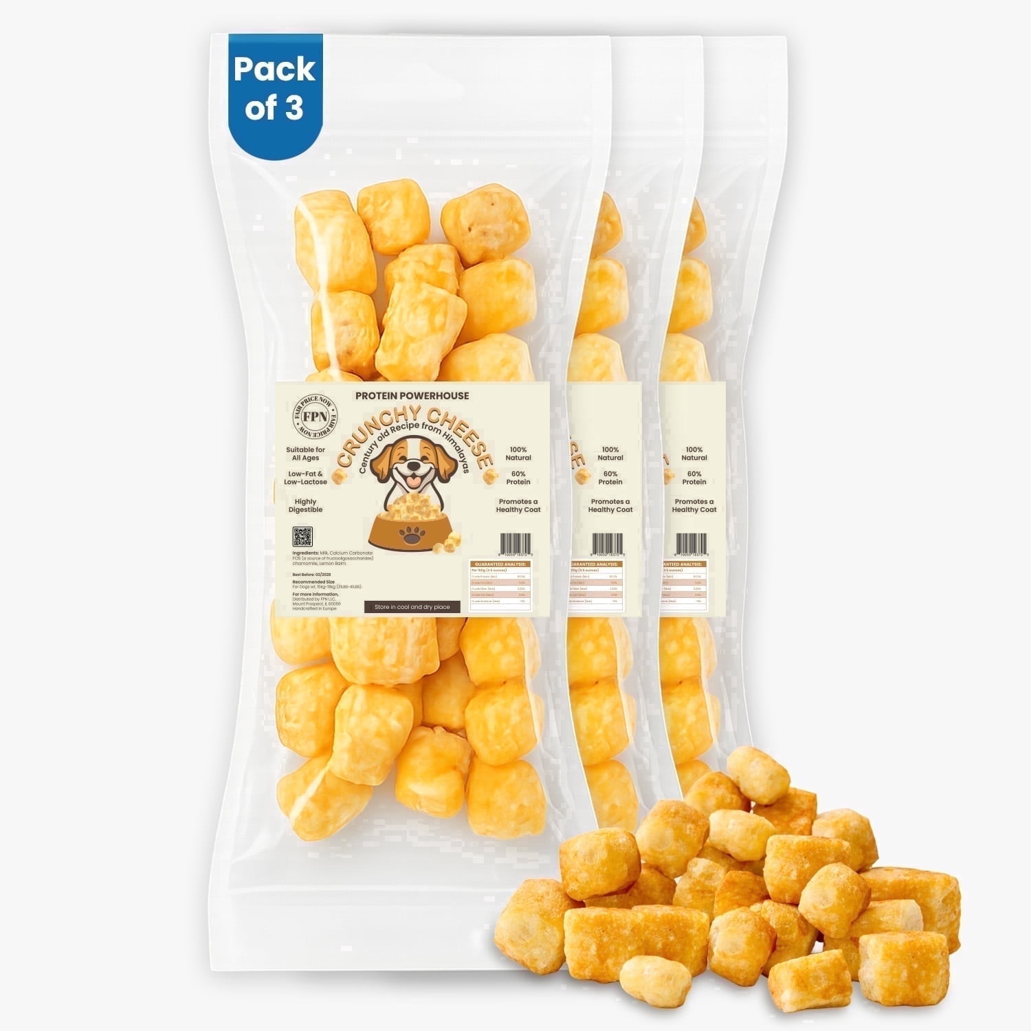 FPN Cow Milk Cheese Puffs for Dogs Natural High Protein Calming Dog Treats