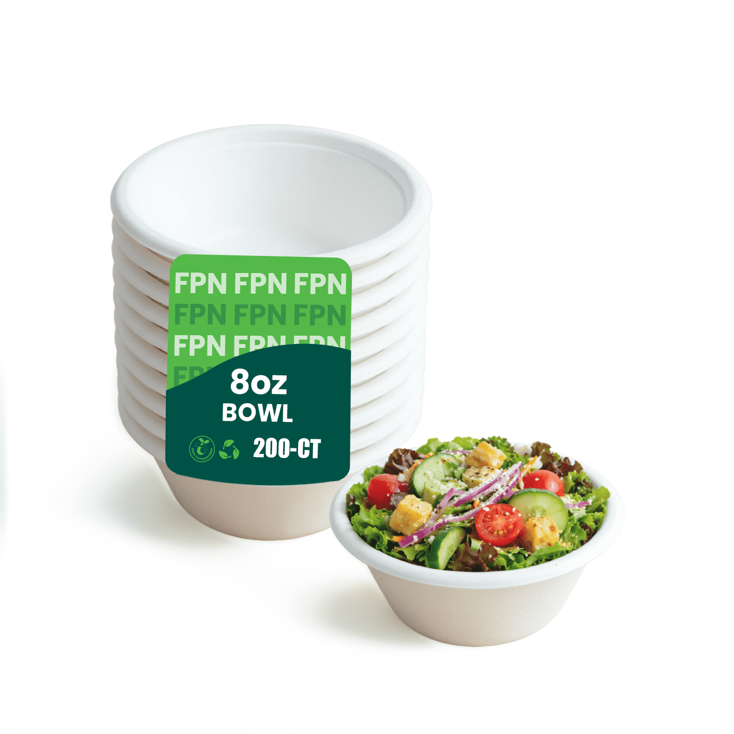 FPN Disposable Compostable Paper Bowls (200 Pack, 8 oz) Heavy-Duty ...