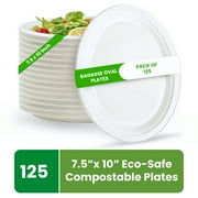 FPN Disposable Oval Plates, Small, 125-Pack, Compostable, Microwave-Freezer Safe for Parties & Events