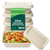 FPN Paper Box with Lid 25 oz Disposable Compostable – Eco-Friendly Biodegradable Takeout & To-Go Container, Microwave-Safe Food Storage, 150 ct Case