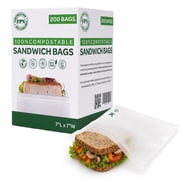 FPN Compostable Sandwich Bags   200 Pack 7"x7", Leakproof, Freezer-Safe Zip Bag for Food Storage & Meal Prep