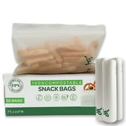 FPN Compostable Snack Bags 200 Pack, "7 x "2.5 Resealable Ziplock Bag for Fresh Snacks, Freezer-Safe, Reusable