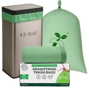 FPN Trash Bags Compostable   50 Pack - 13 gallon, Handle-Tie, Tear-Resistant, Odor-Free, Durable for Kitchen & Household Waste Disposal