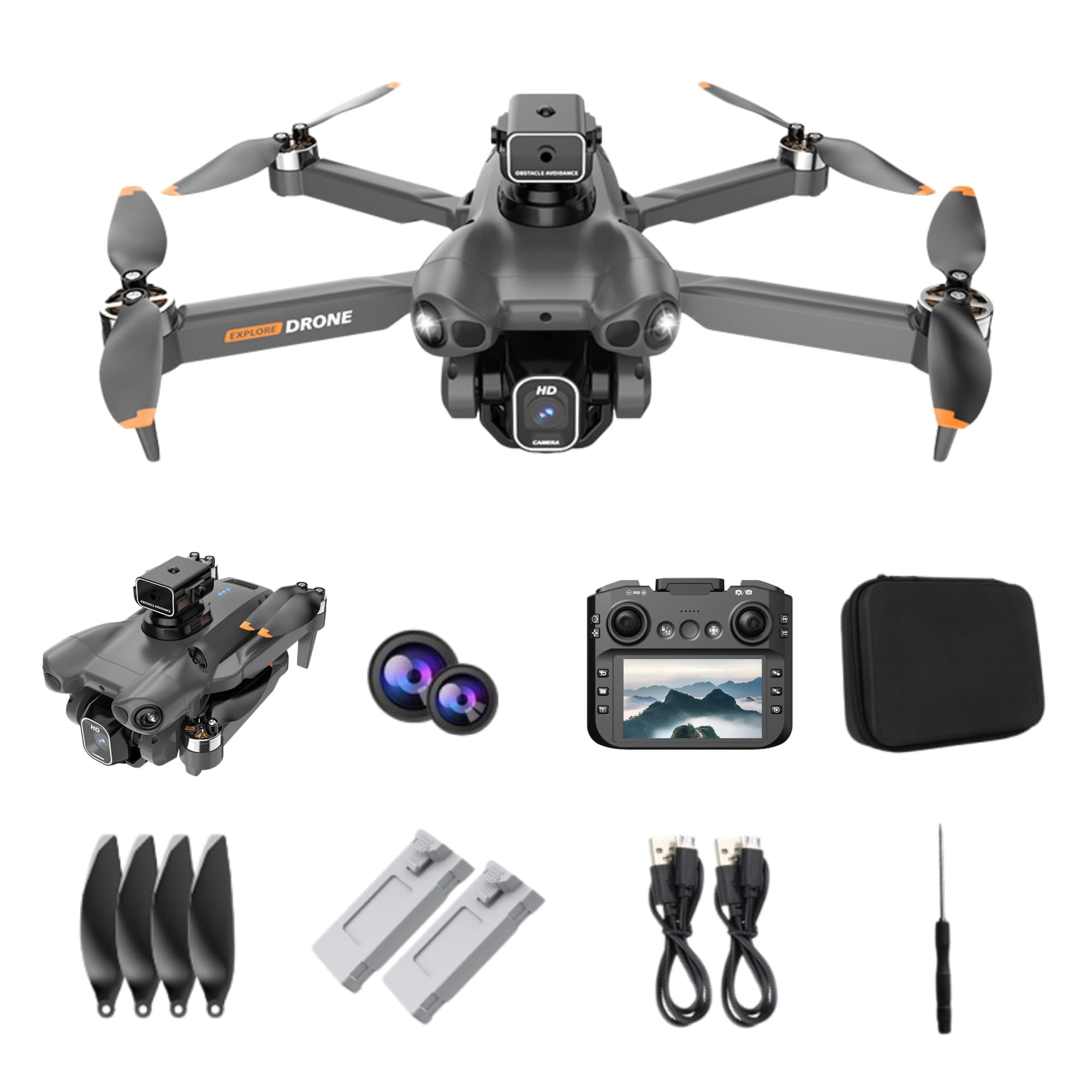 FPV Drone with Camera 1080P for Adults, 4.3" Screen on Remote Controller, Easy Fly Quadcopter with Obstacle Avoidance, Carrying Case & 2 Batteries, Gifts for Beginners