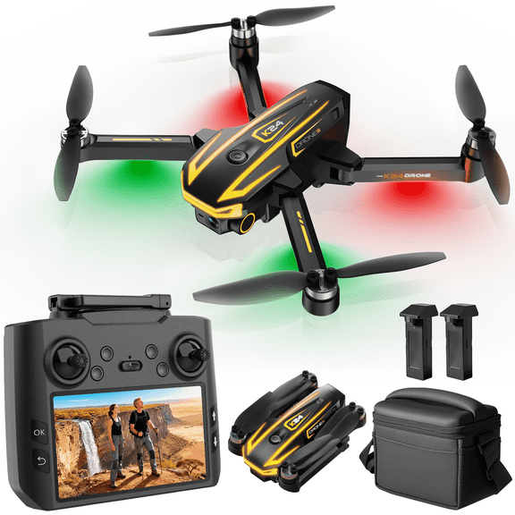 FPV Drone with Camera 4K for Adults,Big Screen on Remote Controller,2 pcs Batteries and Carrying Case,Gift for Men,Easy Fly Quadcopter for Beginners with Optical Flow Positioning