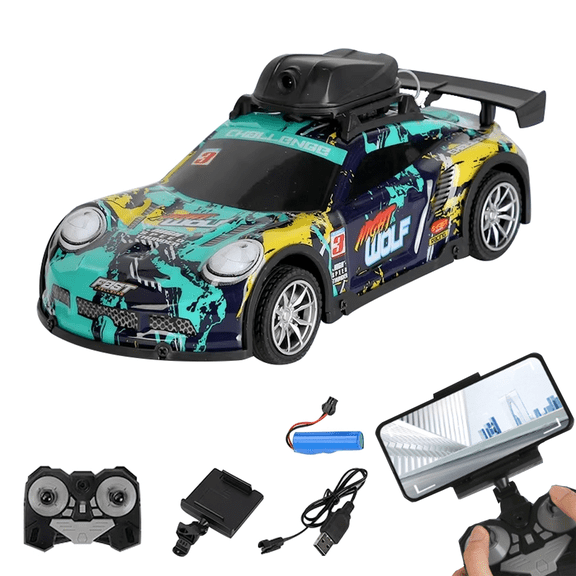 FPV RC Drift Car with Live Camera, 2.4GHz 4-Channel APP Controlled Remote Control Vehicle, USB Rechargeable Car with LED Lights for Adults, All-Terrain Hobby Grade RC Car -1 Battery