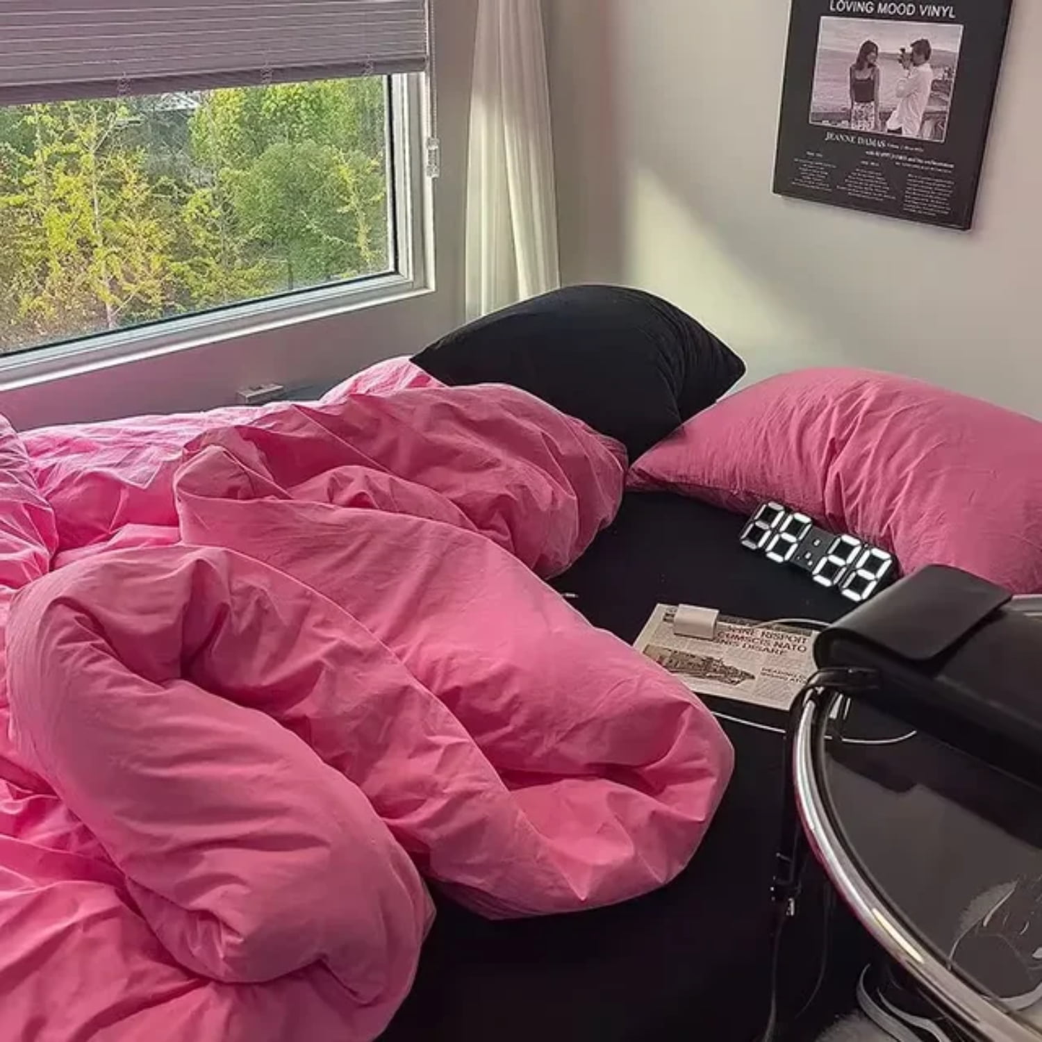 FPWNGL Comfortable Purple Korean Bedding Set with Soft Black Bed Sheet