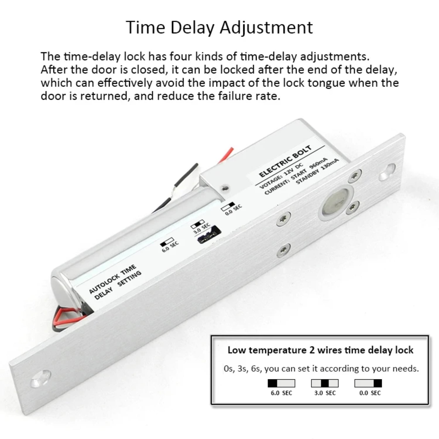 FPWNGL DC12V Fail Safe Bolt Lock Low Temperature Drop Electronic Mortise Door Locks with Time