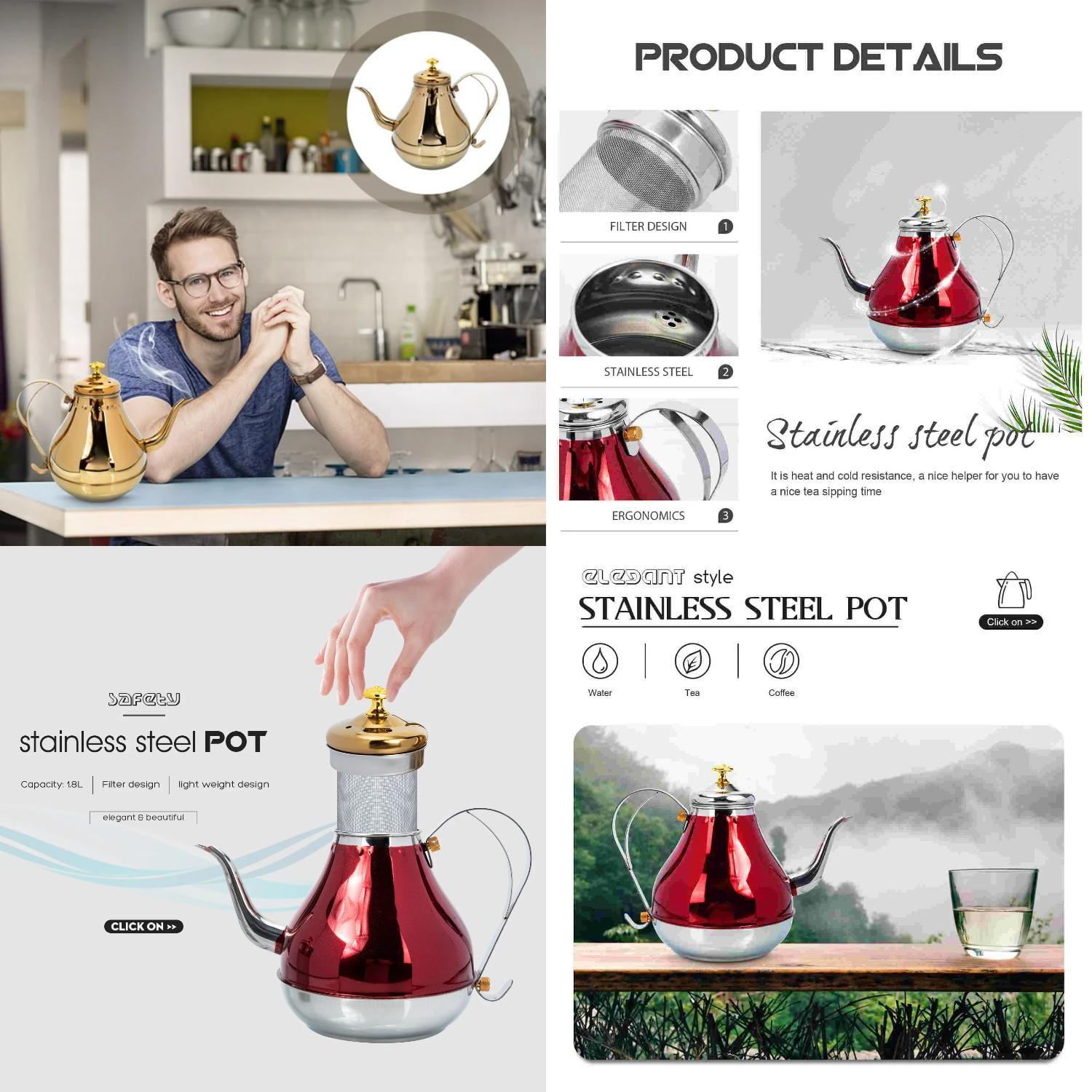 FPWNGL Elegant Stainless Steel Tea Kettle Stovetop Perfect for Pour