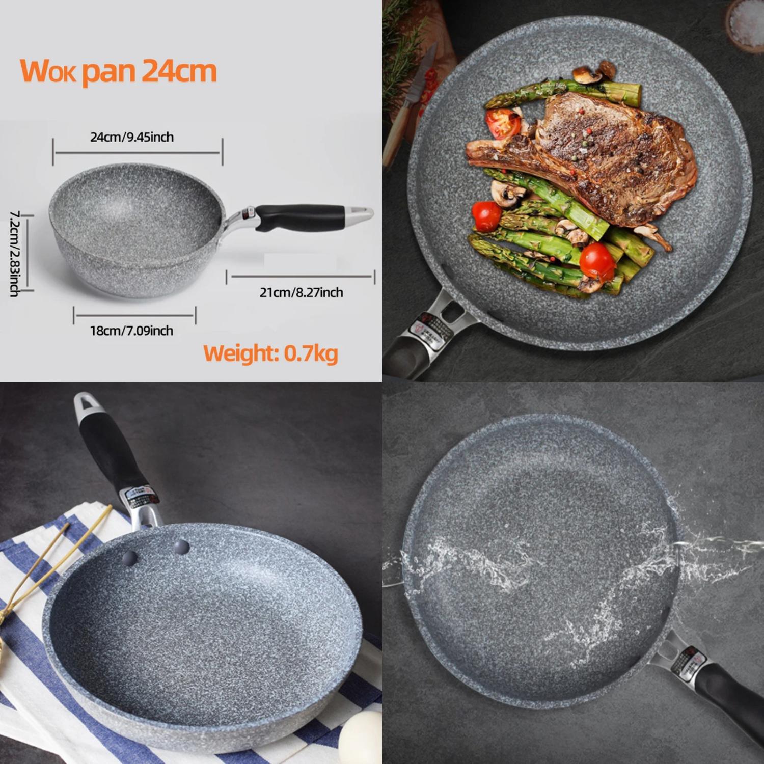 FPWNGL Non-stick Frying Pan Set with Wok  Skillet  and Cauldron - 28/26/24/20cm  Ideal for Induction Cooker  Gas Stove - Perfect for Pancakes and Eggs