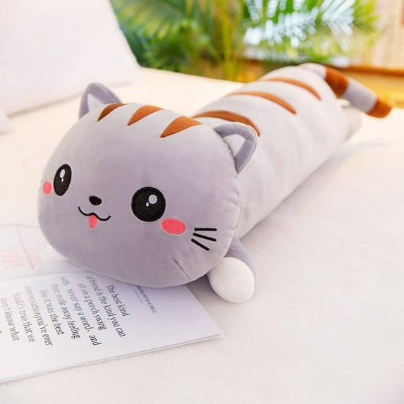 FPYWO Long Lying Cat Plush Pillow, Cat Doll Soft Stuffed Animal Body Pillow for kids,grey,43.3"