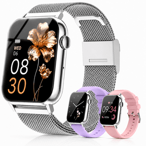 FPZMIU 1.83'' HD Fitness Smart Watch 3 Bands for Men Women,IP68 Waterproof Fitness Wrist Watch Compatible with Iphone Android(Silver)