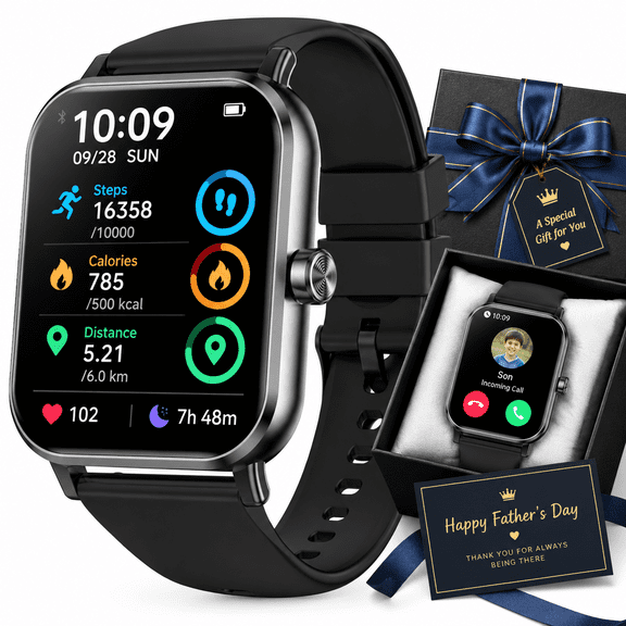 FPZMIU Smart Watch for Men and Women, 1.85 Inch HD Touchscreen, Bluetooth Calling, Fitness Tracker with 130+ Sports Modes/IP68 /Sleep/Pedometer, Perfect Gift,Black