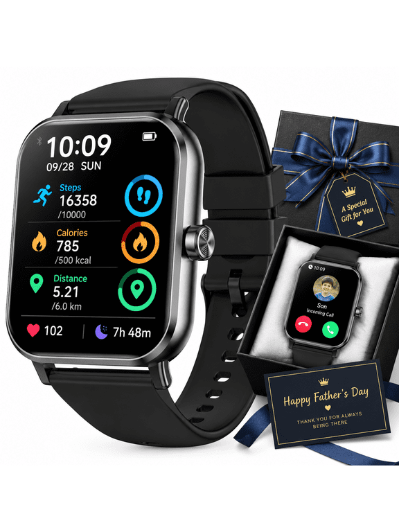 Smart Watch for Men and Women, 1.85 Inch HD Touchscreen, Bluetooth Calling, Fitness Tracker with 130+ Sports Modes/IP68 /Sleep/Pedometer, Perfect Gift,Black