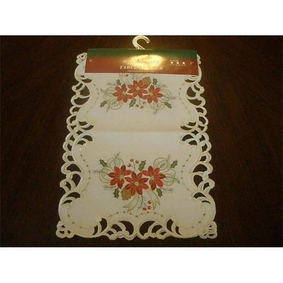 FQ32187-1319-2PK 13 x 19 in. Embroidered Christmas Tri Poinsettia Cutwork Placemats