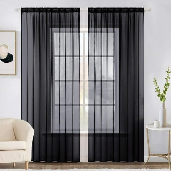 FQAZFJ-2 Panels Solid Color Sheer Window Curtains Elegant Halloween ...