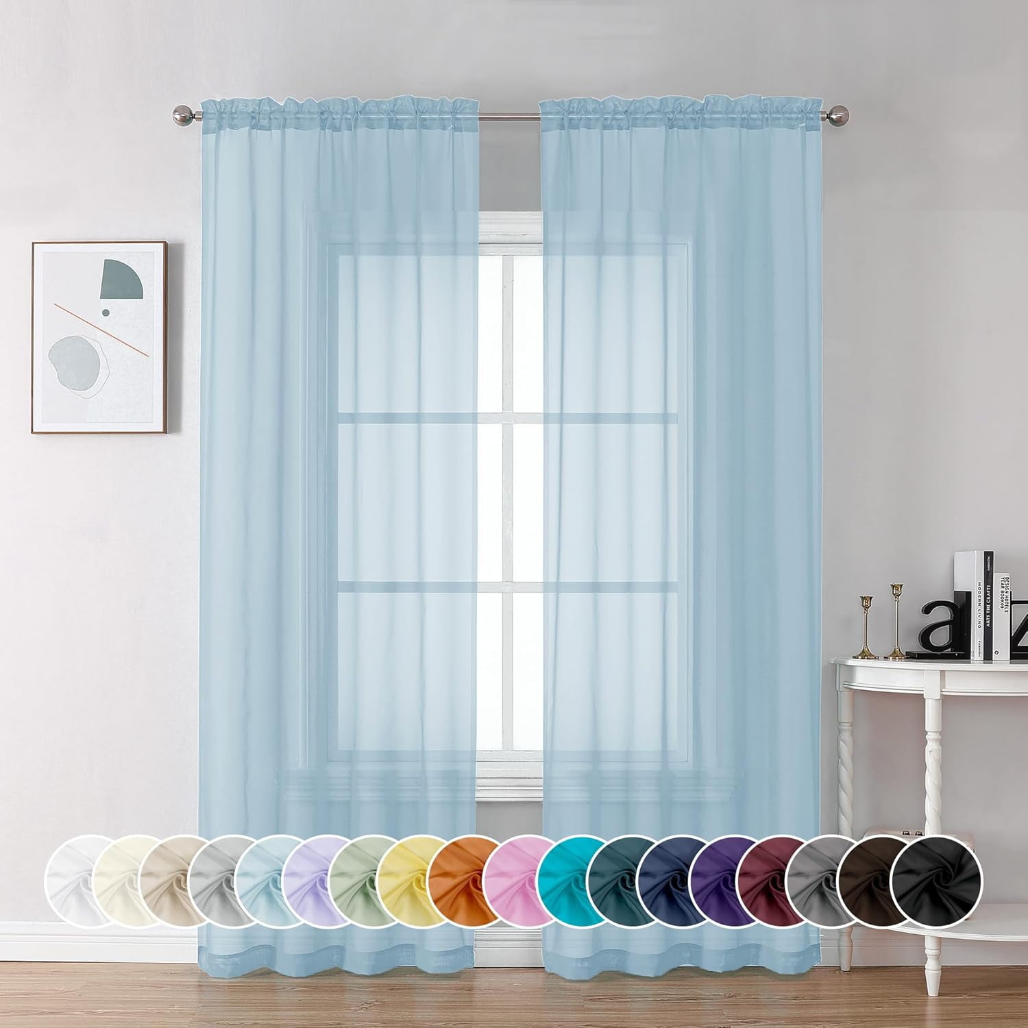 FQAZFJ-Light Blue Sheer Curtains 84 Inch Length 2 Panels, Light