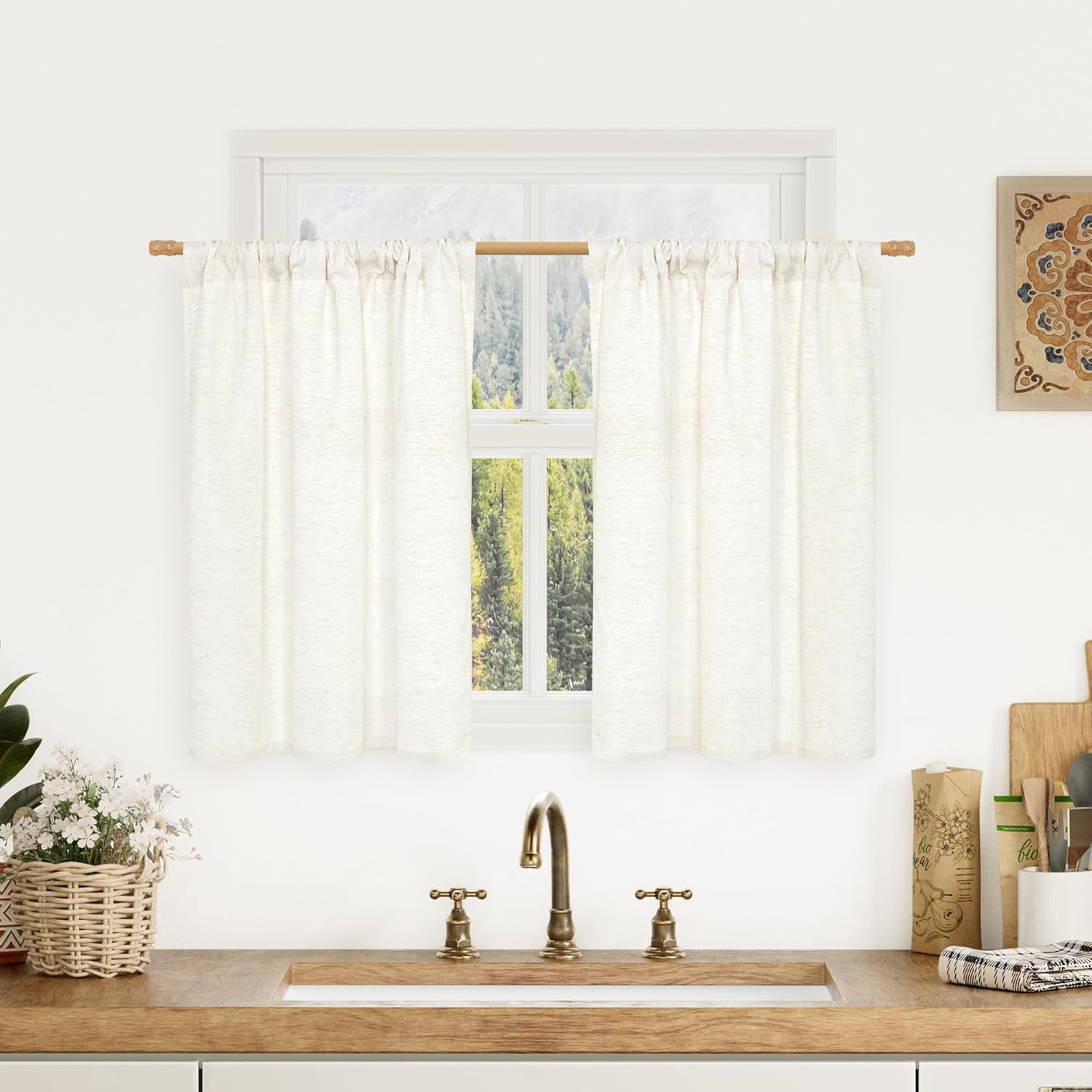 FQAZFJ-Linen Curtains 30 Inch Length for Small Window, Rod Pocket Linen ...