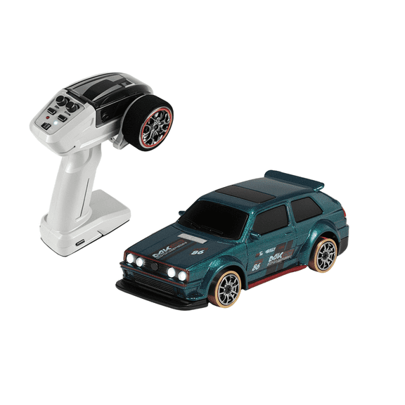 FQD62 1/64 Scale 2.4G Full Proportional Drift 4WD RC Car with Gyro, LED Lights, Dual Velocity & Magnetic Charging, Desktop Racing Remote Control Cars for Adults, Green