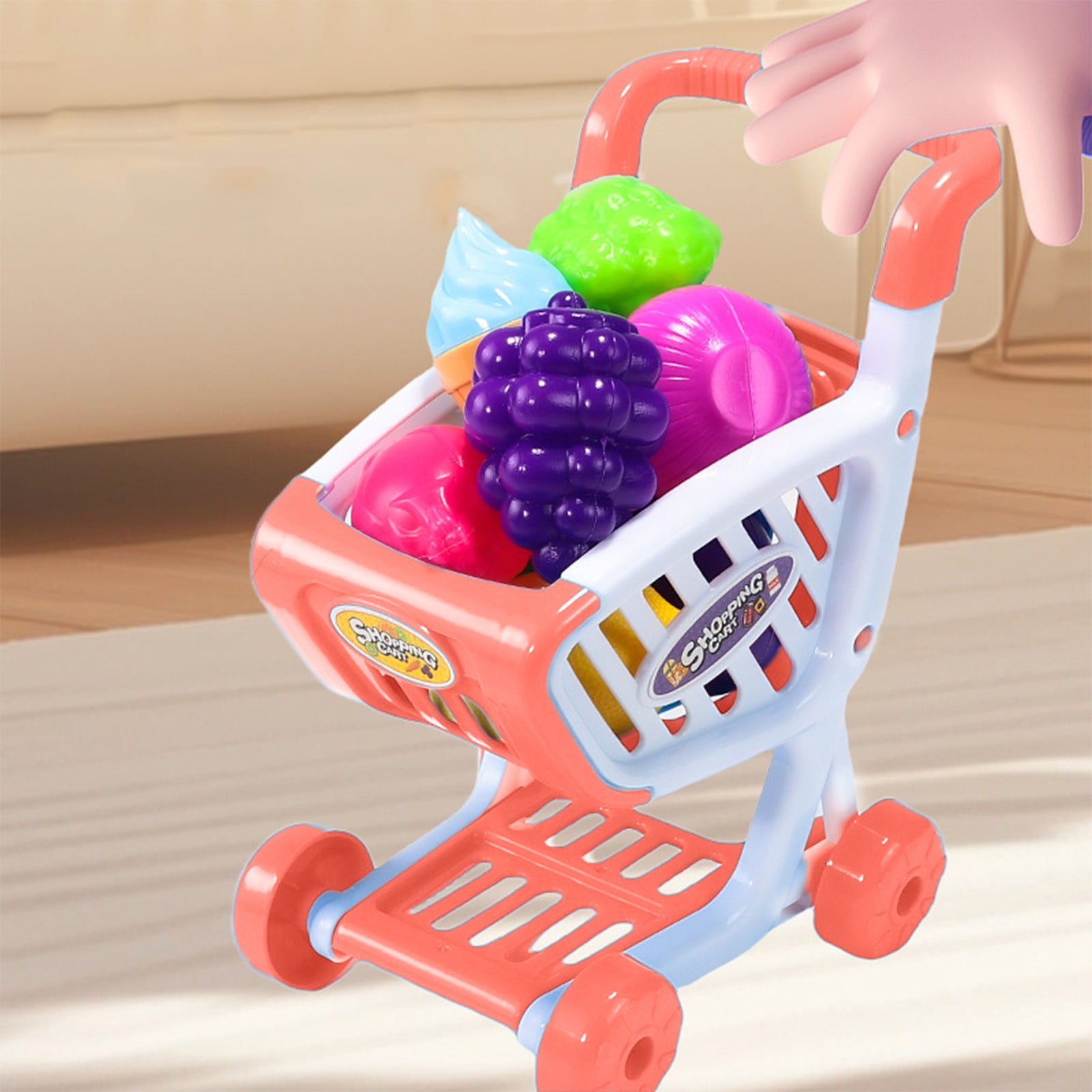 Kids Shopping Cart Play Set – Pink Kitchen & Grocery Toy Set main image 1