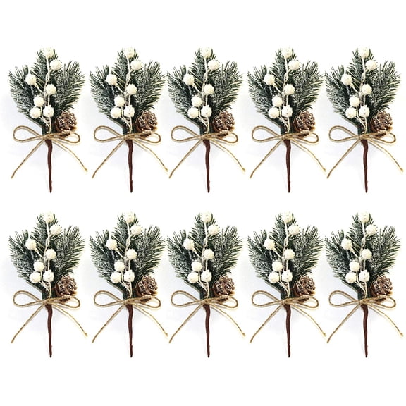 FQQWEE 20PCS Artificial Christmas Picks with Berries Pinecone Faux Assorted Red Berry Picks Stems Branches for Xmas Floral Arrangement Wreath Winter Holiday Crafts Decor (20PCS White)