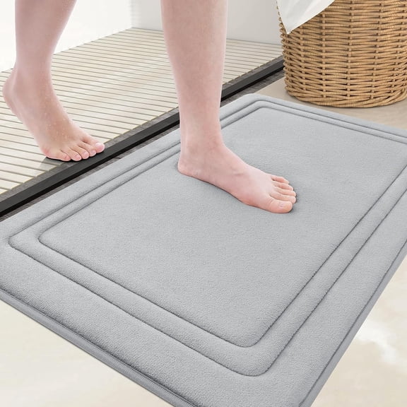 FQY Memory Foam Bath Mat Rug 24x16, Ultra Soft, Non-Slip and Absorbent Bathroom Rugs, Machine Wash Dry, Comfortable Bath Carpet for Bathroom Floor, Tub and Shower, Grey