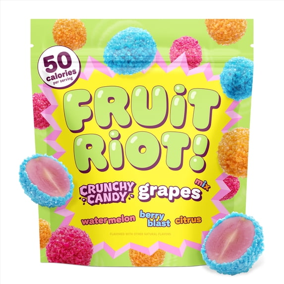 Fruit Riot Crunchy Candy Grapes Mix, Real Frozen Fruit, 8 oz