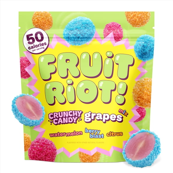 Fruit Riot Crunchy Candy Mixed Grapes, Real Frozen Fruit, 8 ounce