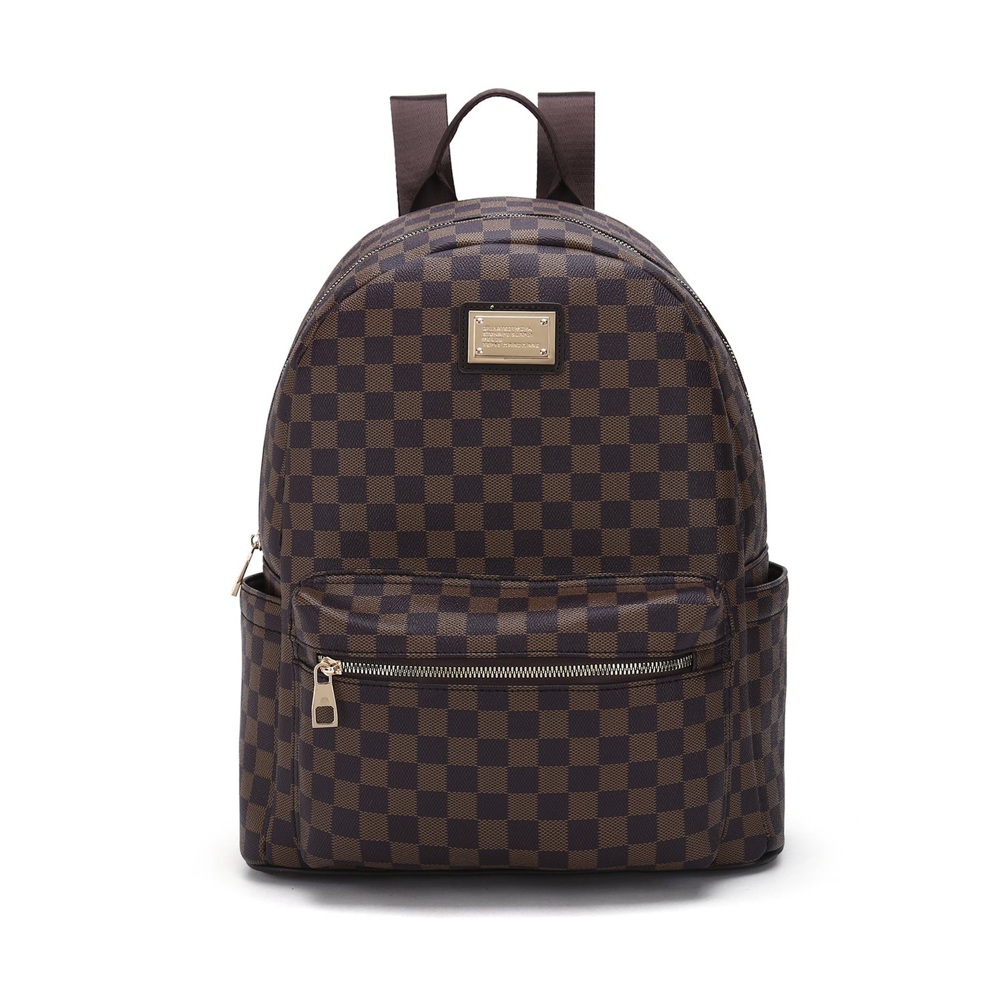  FR Fashion Co. 21 Women's Checkered Leather Backpack Brown
