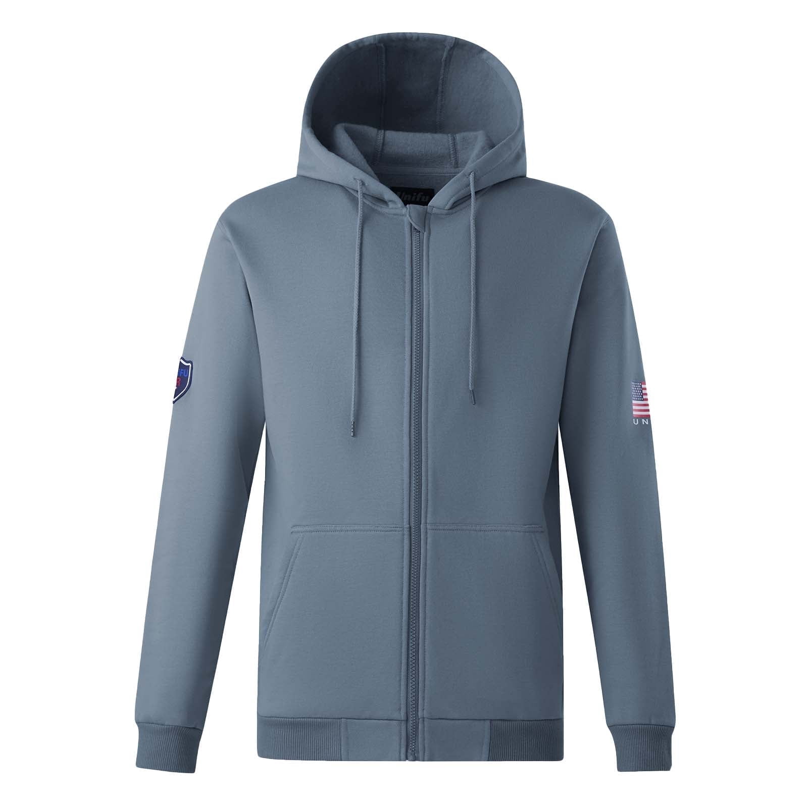UNIFU FR Shirts for Men Flame Resistant Zipper 12OZ Heavy Weight Long Sleeve Fleece 100% C NFPA2112/CAT2 Hooded Sweatshirt