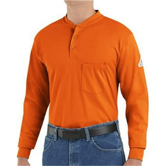 FR Lng Sleeve Henley Shirt,Orng,S,Button SEL2OR RG S
