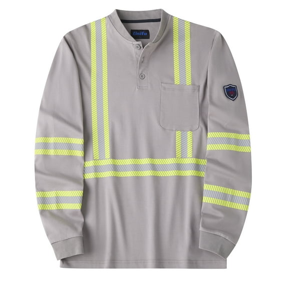 UNIFU FR Hi-Vis Shirts 7OZ Lightweight High Visibility Reflective Flame Resistant NFPA2112 100% C Welding Men’s Safety Shirt