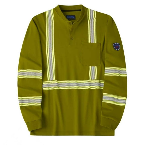 UNIFU FR Hi-Vis Shirts 7OZ Lightweight High Visibility Reflective Flame Resistant NFPA2112 100% C Welding Men’s Safety Shirt