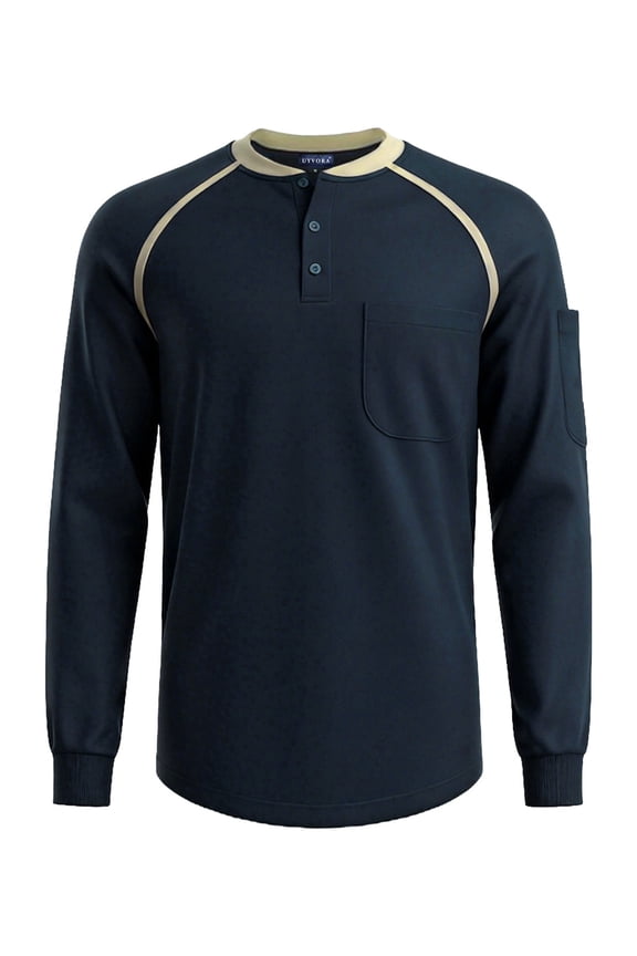 FR Shirts for Men 5.5oz Lightweight 100% Cotton Flame Resistant Henley NFPA 2112 CAT2 Work Shirt Dual Pockets Navy 3XL