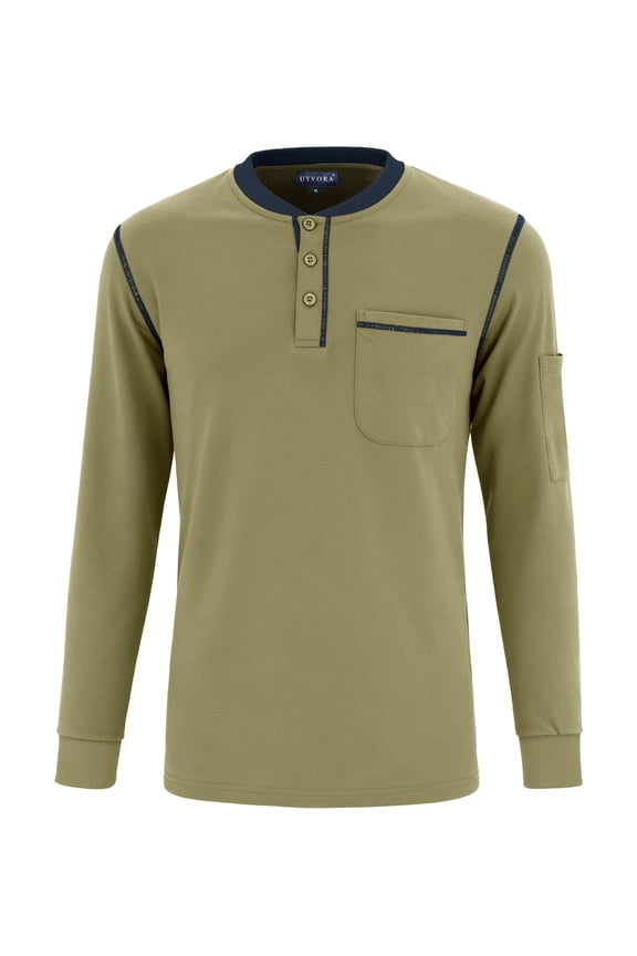 FR Shirts for Men 5.5oz Lightweight Flame Resistant Long Sleeve Shirt 100% Cotton NFPA 2112 Welding Work Shirt Khaki XL