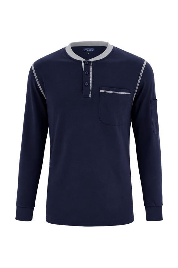 FR Shirts for Men 5.5oz Lightweight Flame Resistant Long Sleeve Shirt 100% Cotton NFPA 2112 Welding Work Shirt Navy M