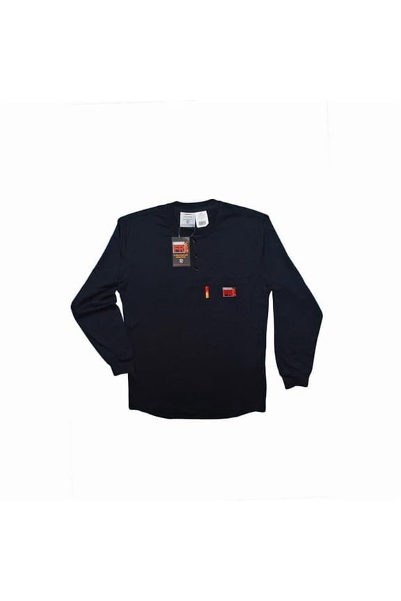 FR-Treated Henley Welding Welders Long Sleeve Work Shirt, Navy - 2XL