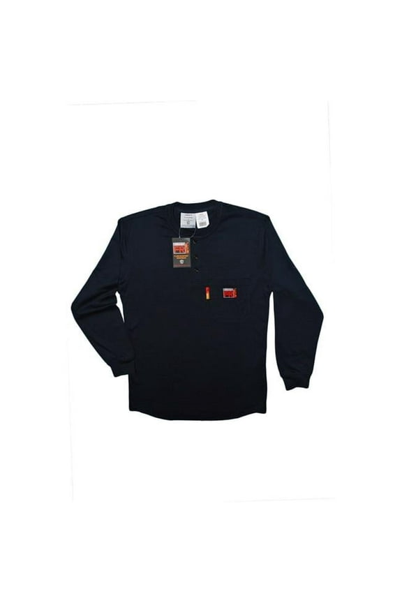 FR-Treated Henley Welding Welders Long Sleeve Work Shirt, Navy - 4XL