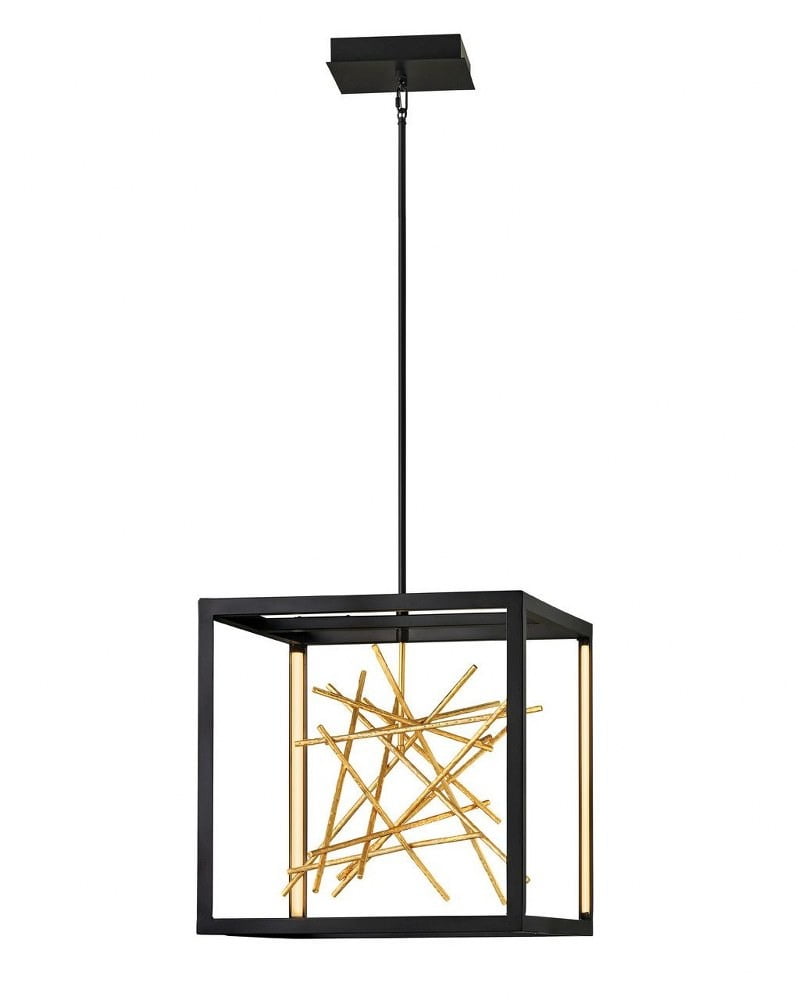 Styx Black and Gilded Gold LED Pendant with Dimmable Integrated Cage
