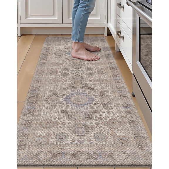 FRABE Kitchen Mat Anti Fatigue Cushioned, Non Slip Comfort Floor Runner, Memory Foam Padded Standing Rug Washable, for Home, Sink, Laundry, Office, Taupe, 24"x59"