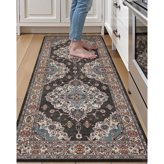 FRABE Kitchen Mat Anti Fatigue Cushioned,Non Slip Comfort Floor Runner,Memory Foam Padded Standing Rug Washable, for Home, Sink, Laundry, Office, Black, 24"x59“