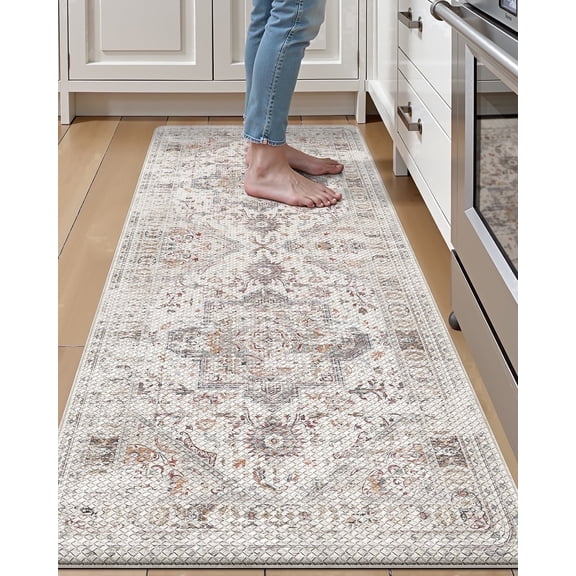 FRABE Kitchen Mat Non Slip Anti Fatigue Cushioned, Memory Foam Padded Rug, Ergonomic Comfort Standing Mat, Floor for Kitchen, Home, Office, White, 24"x59"