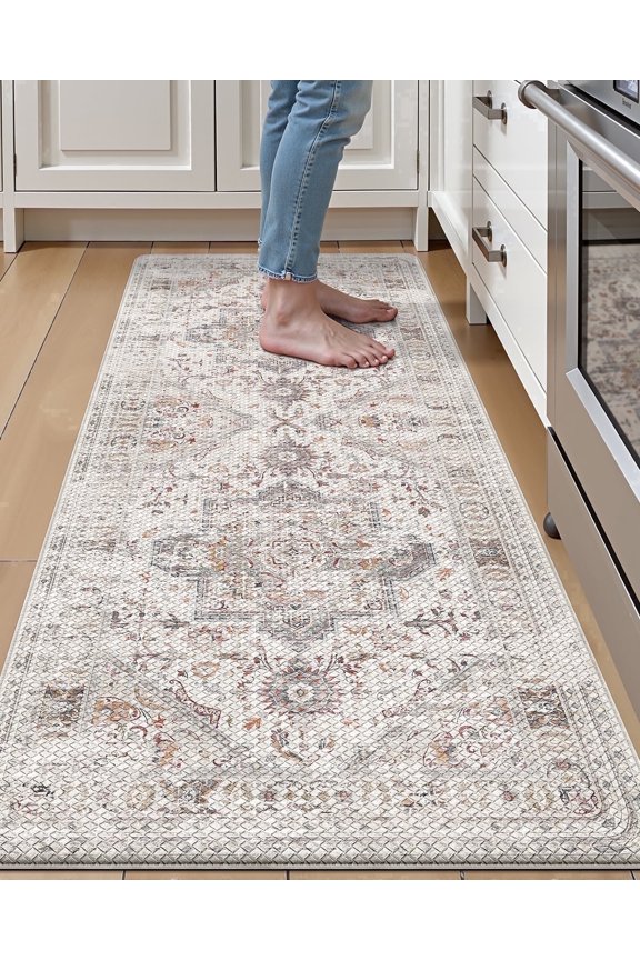 Kitchen Mat Non Slip Anti Fatigue Cushioned, Memory Foam Padded Rug, Ergonomic Comfort Standing Mat, Floor for Kitchen, Home, Office, White, 24"x59"