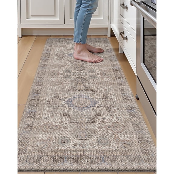 FRABE Kitchen Mat Anti Fatigue Cushioned,Non Slip Comfort Floor Runner,Memory Foam Padded Standing Rug Washable, for Home, Sink, Laundry, Office, Taupe, 24"x59"