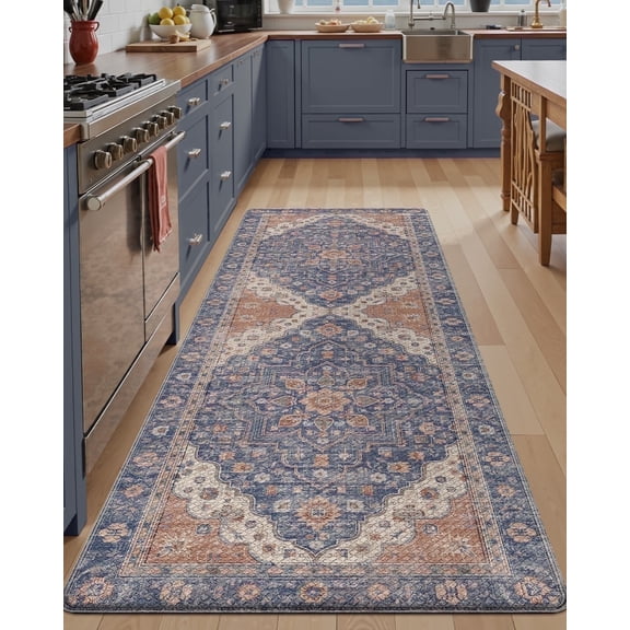 FRABE Anti Fatigue Kitchen Mat Cushioned,Waterproof Non Slip Comfort Floor Runner,Memory Foam Padded Standing Rug Washable, for Home, Sink, Laundry, Office, Indigo,24"x59"