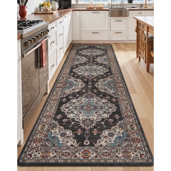 FRABE Kitchen Mat Anti Fatigue Cushioned,Non Slip Comfort Floor Runner,Memory Foam Padded Standing Rug Washable, for Home, Sink, Laundry, Office, Black, 24"x86"