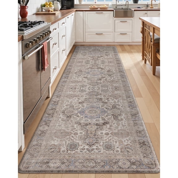 FRABE Kitchen Mat Anti Fatigue Cushioned,Non Slip Comfort Floor Runner, Memory Foam Padded Standing Rug Washable, for Home, Sink, Laundry, Office, Taupe, 24"x86"