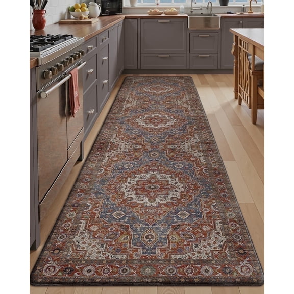FRABE Anti Fatigue Kitchen Mat Cushioned,Non Slip Comfort Floor Runner,Memory Foam Padded Standing Rug Washable, for Home, Sink, Laundry, Office, Blue Orange, 24"x86"
